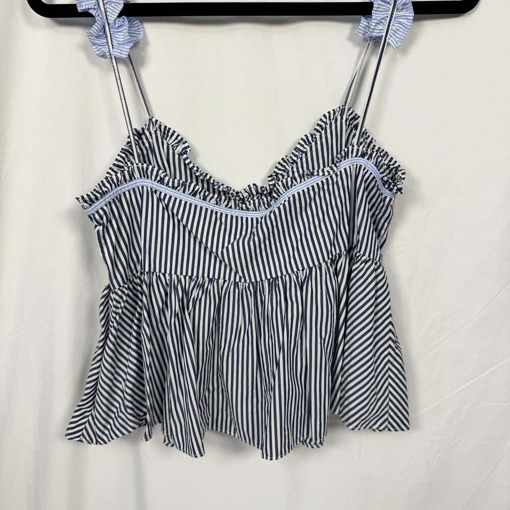 Zara TRF Blue and White Striped Ruffle Strap Peplum Camisole Top Size M - Picture 5 of 8